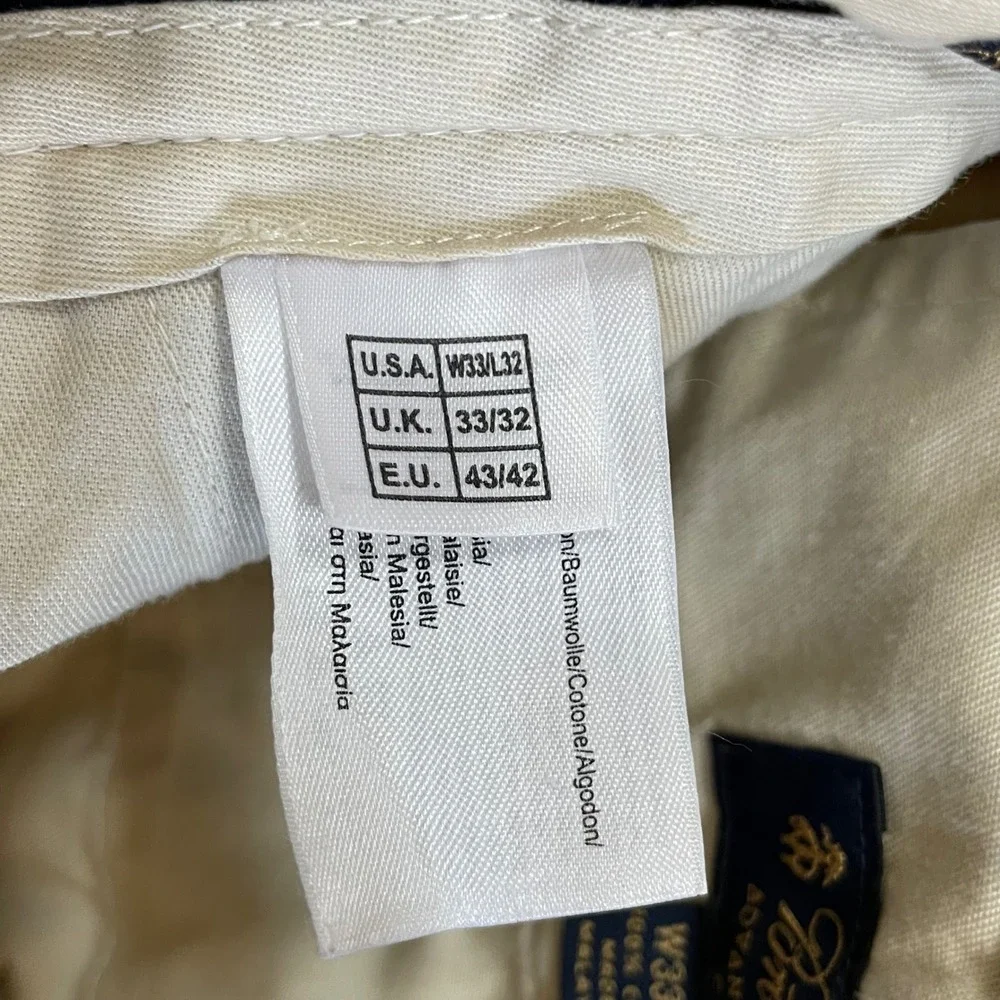 Brooks‎ Brothers Advantage Chino Clark Fit Khaki Pants Mens 33x32 Tan Cotton